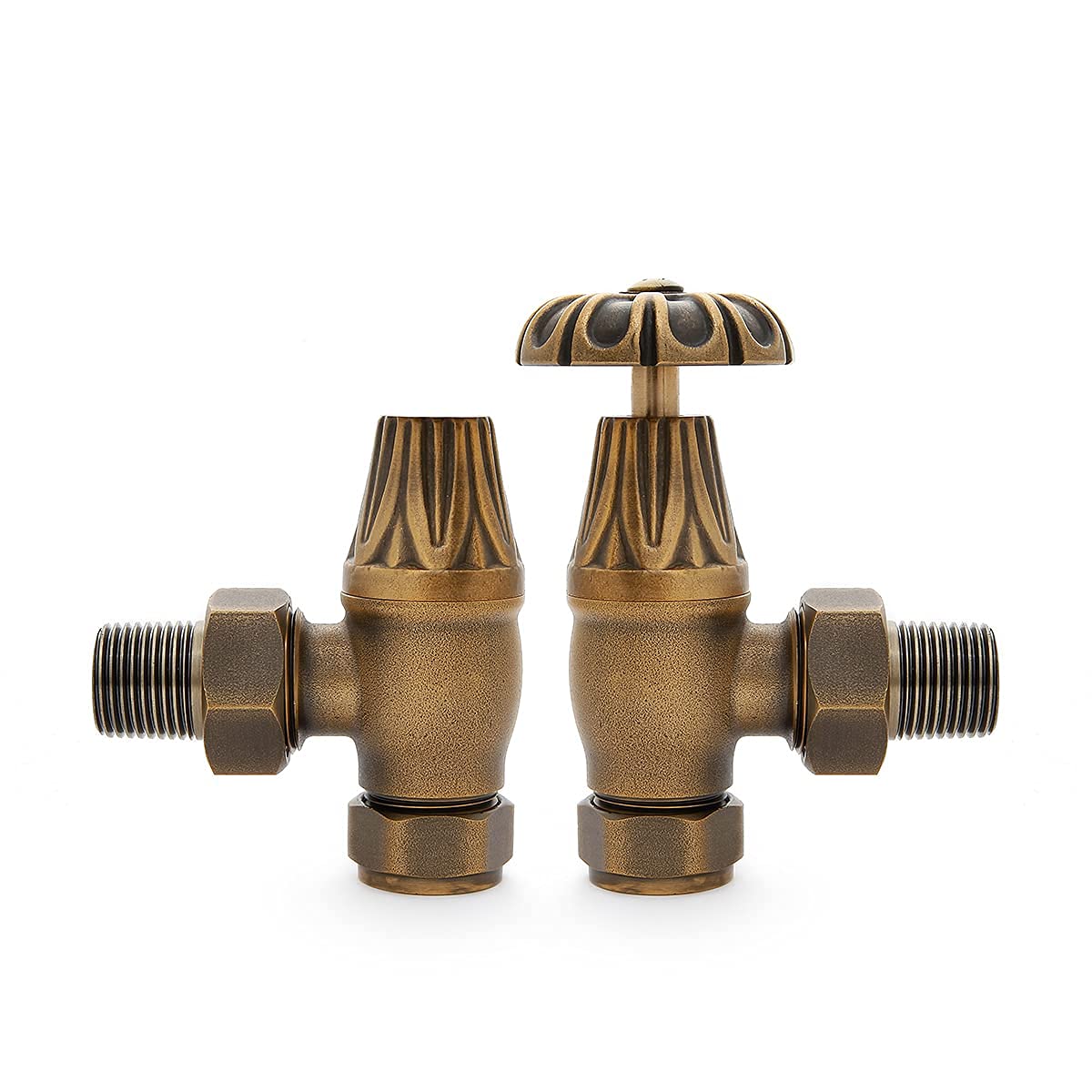Foundry Natural Brass Castrads Chatsworth Manual Traditional Radiator Valve & Lockshield Set (Natural Brass)