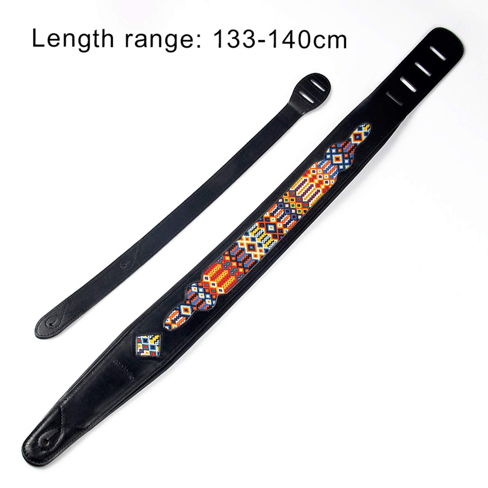 BOSUGE, regulowany pasek do gitary Pasek do gitary z haftowanym wzorem Pasek do gitary basowej Bakelit do basu, gitary (kolor: czarny, rozmiar: 133-140 cm)