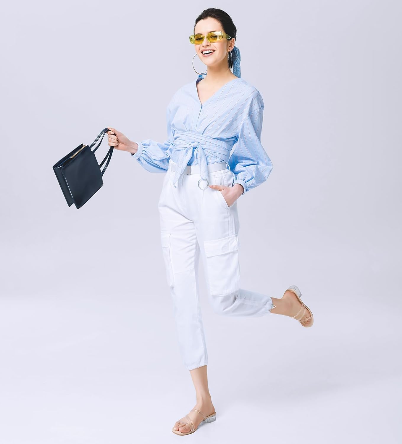 Ankis Black Nude White Strappy Heels Women 1 Inch Low Chunky Block Heel Heeled Sandals Square Open Toe Slip On Slides Mules - Image 7