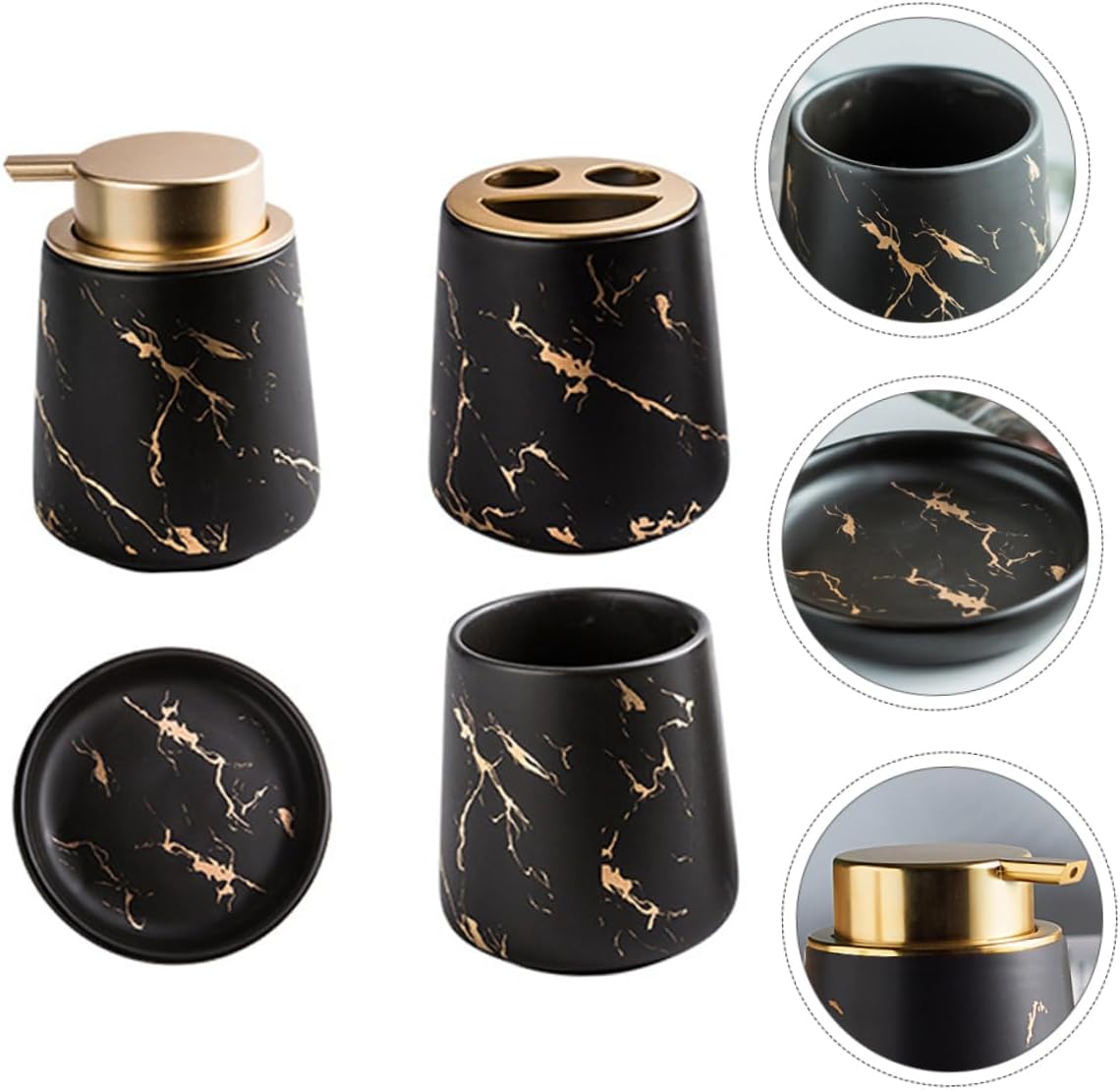 PRETYZOOM Ceramic Bathroom Washing Cup Set 4-Piece Toothbrush Holder Toothpaste Cup Lotion Bottle Dark Green for Home and Travel Use