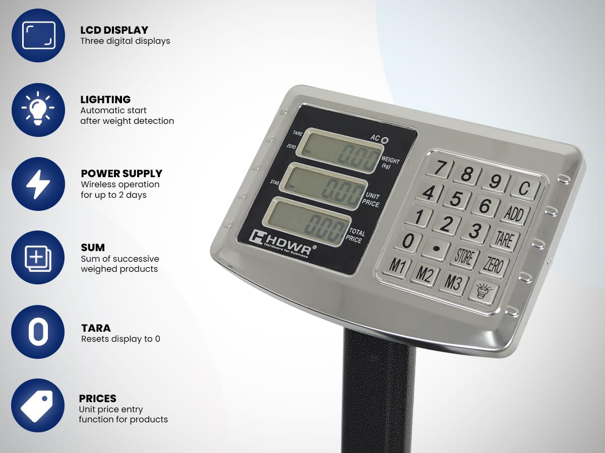 Plataforma, Báscula de Almacén, Capacidad de Carga de hasta 300 kg, Pantallas LCD, Precisión de +/- 100 g, Operación Inalámbrica hasta 150 Horas, HDWR wagPRO-P300