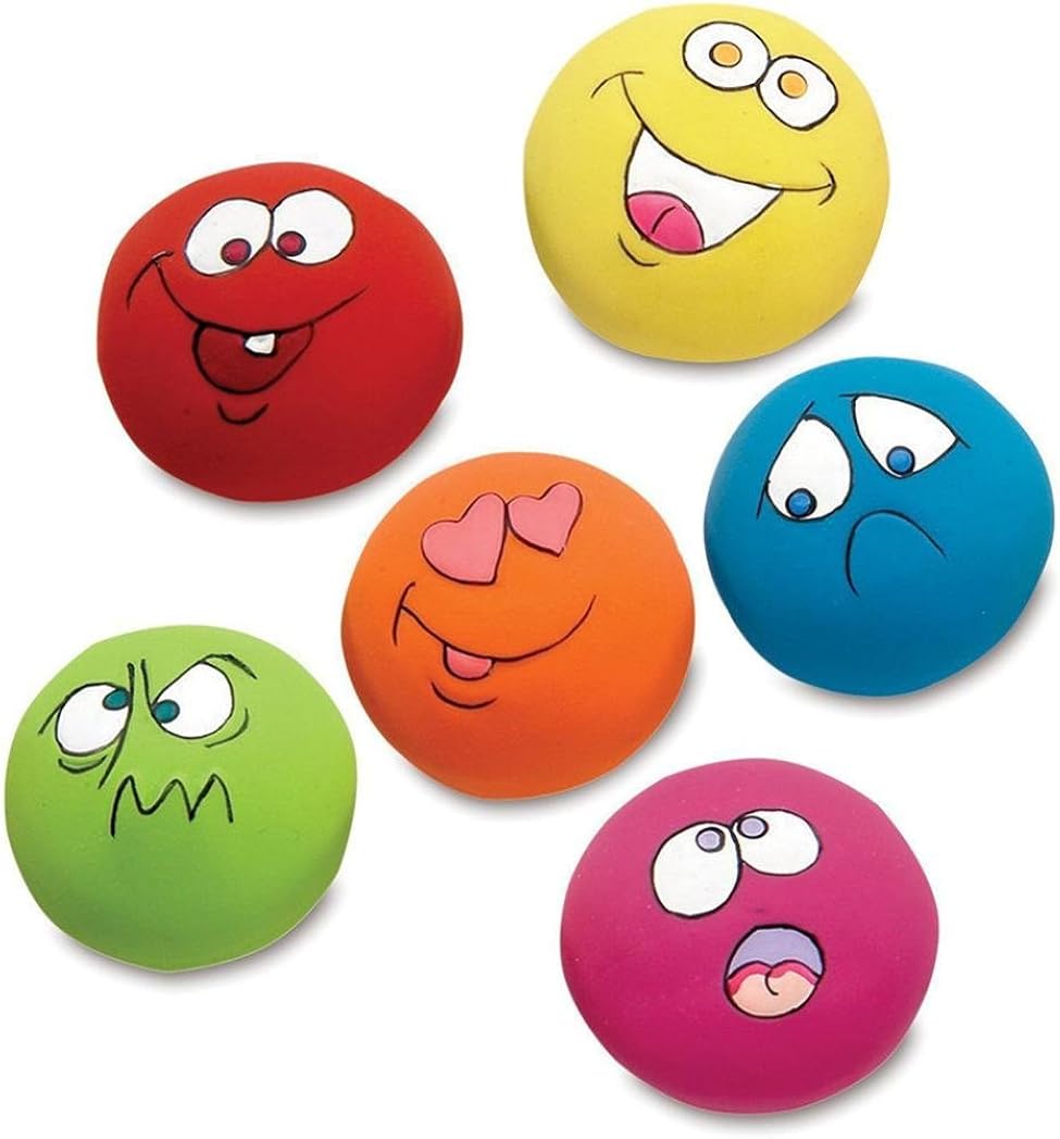 OOEOO Pet Play Squeaky Ball with Face Fetch Toy Emoji for Puppy Dogs Chew Teething Toy