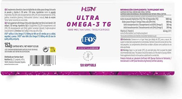 HSN Ultra Omega 3 TG IFOS 5 Estrellas | 120 Perlas | 1000mg Aceite de Pescado por Perla con 350mg EPA + 250mg DHA – Alta Absorción en Forma de Triglicéridos – Certificado Sin Metales Pesados - 2