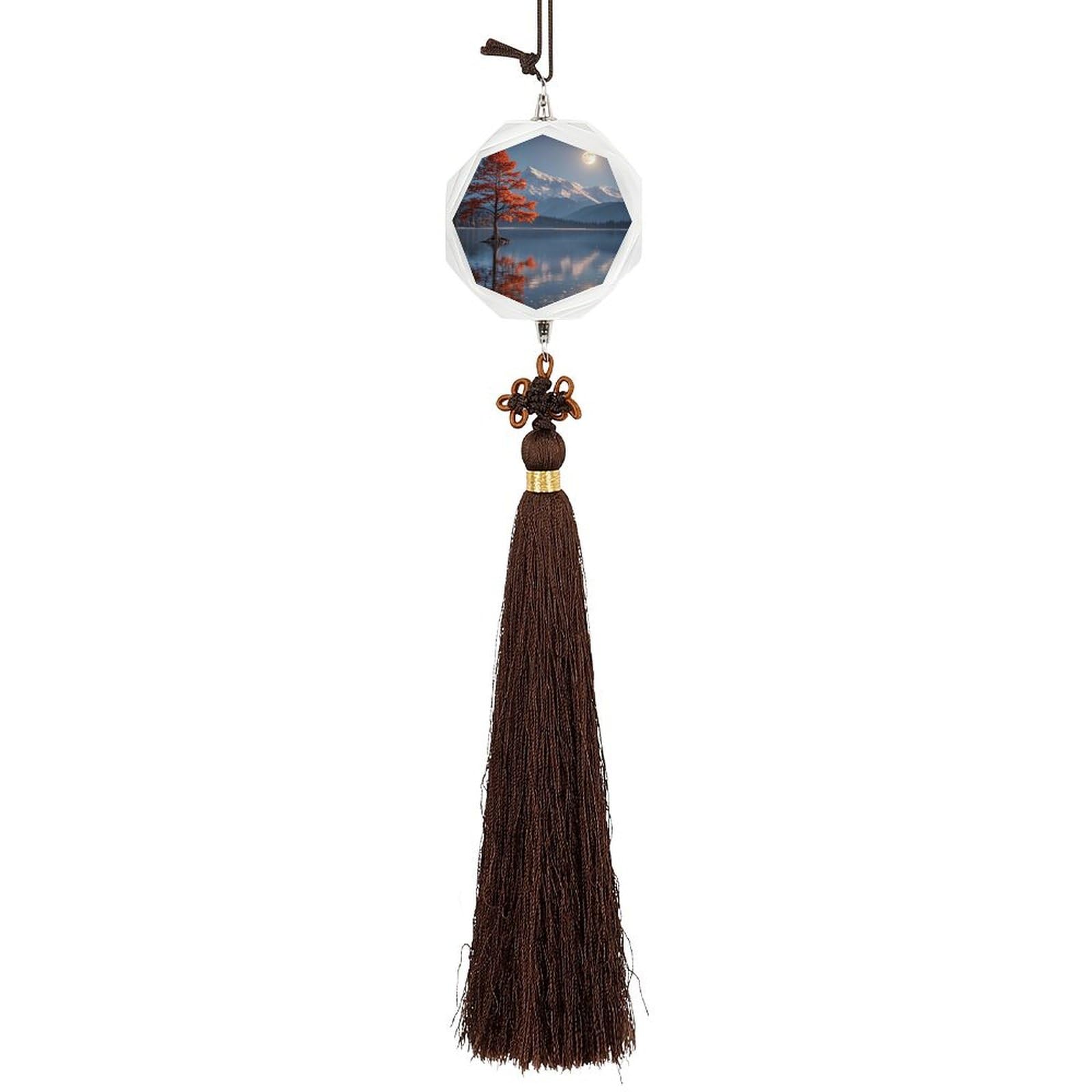 Crystal Auto Pendant Charms Hexagon Crystal Car Rear View Mirror Charms Red Tree Lake Moon Auto Hanging Interior Ornament Pendant Car Interior Accessories for Women Men CarCharms Decor