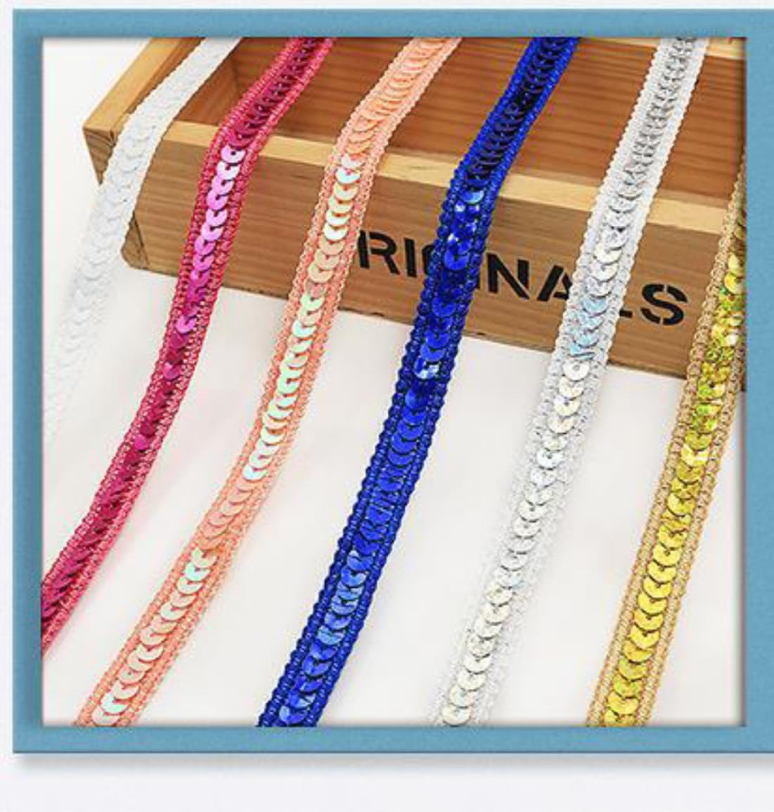 Nastro In Pizzo Con Paillettes Blu E Oro – 4,6 Metri – Larghezza 3,8 Cm – Per Cucito E Decorazioni - 2