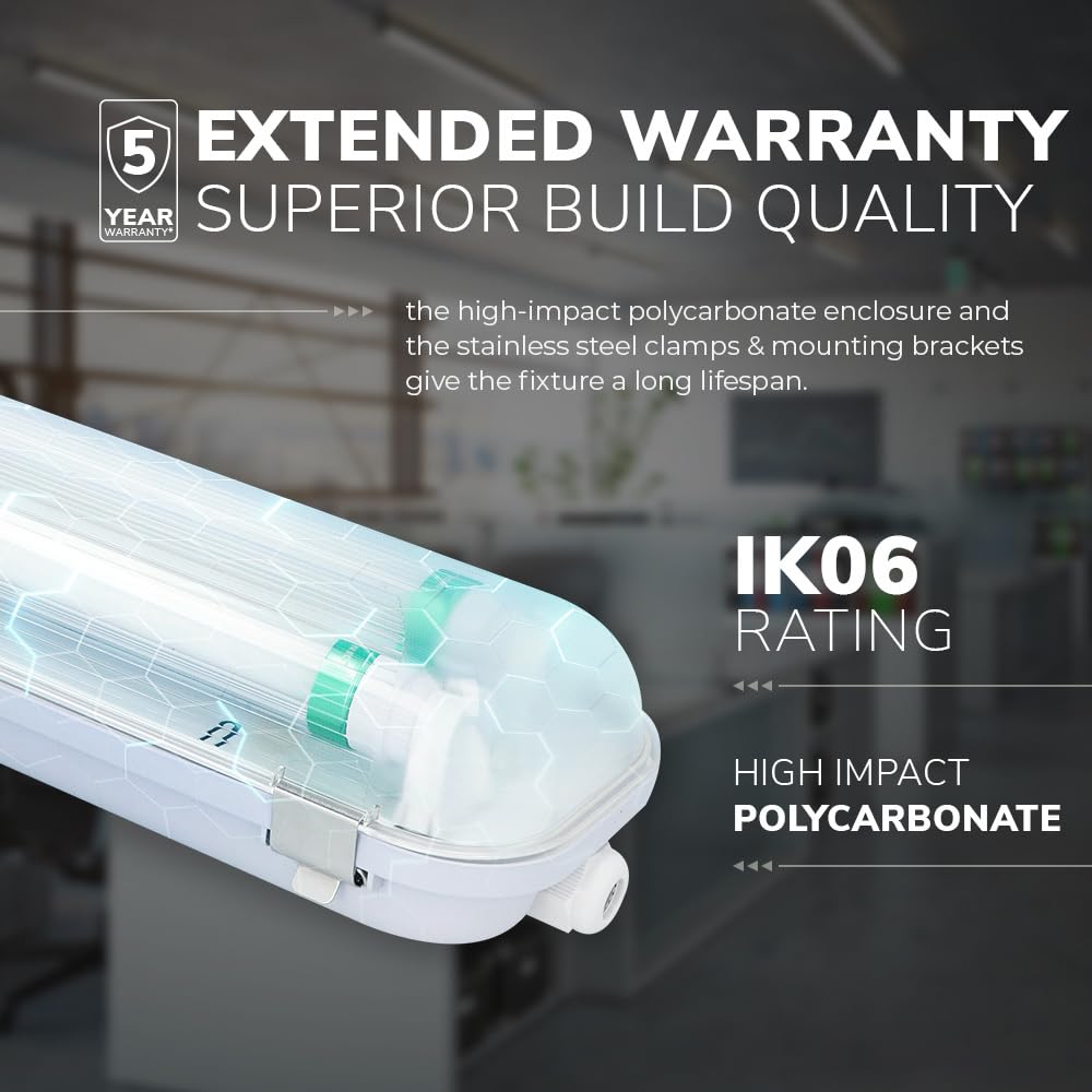 HOFTRONIC - Lámpara LED T8 para ambientes húmedos, IP65, 60 cm, 6000 K, 9 W, 2880 lm, 160 lm/W, incluye tubos LED sin parpadeos conectables - Luz para ambientes húmedos.