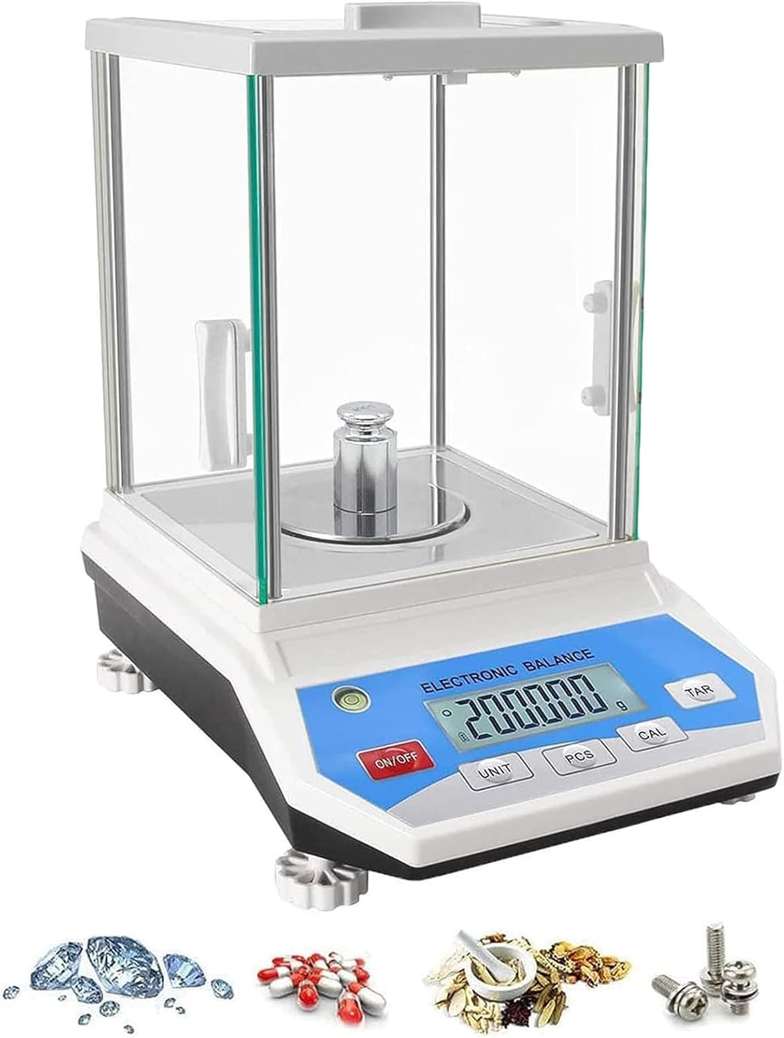 Balanza analítica de precisión con Tapa de Cristal y Interfaz RS232, precisión de 200 g x 0,01 g, conversión de Unidades, conteo y función de Memoria, para joyería (300 g/0,001 g).