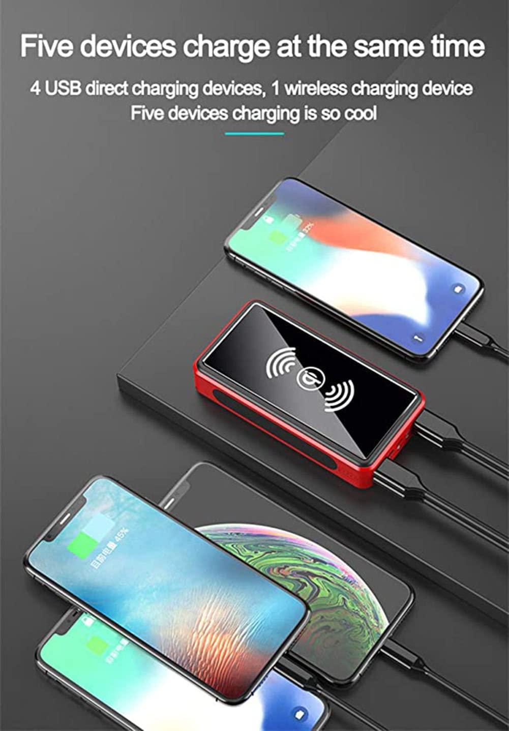 Móvil Portátil Batería Externa Cargador Solar Batería Externa Solar 50000Mah,Cargadores De Móvil Solares Power Bank Solar[4 Salidas Y 3 Entradas] Powerbank Cargador Portatil Bateria Externa