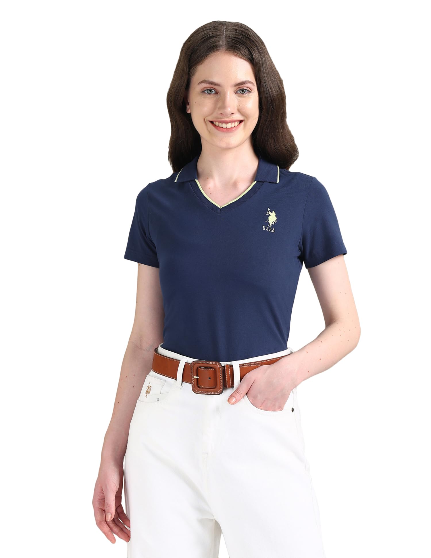 u.s. polo assn. Women's Solid Regular Fit Polo Shirt-picture-49