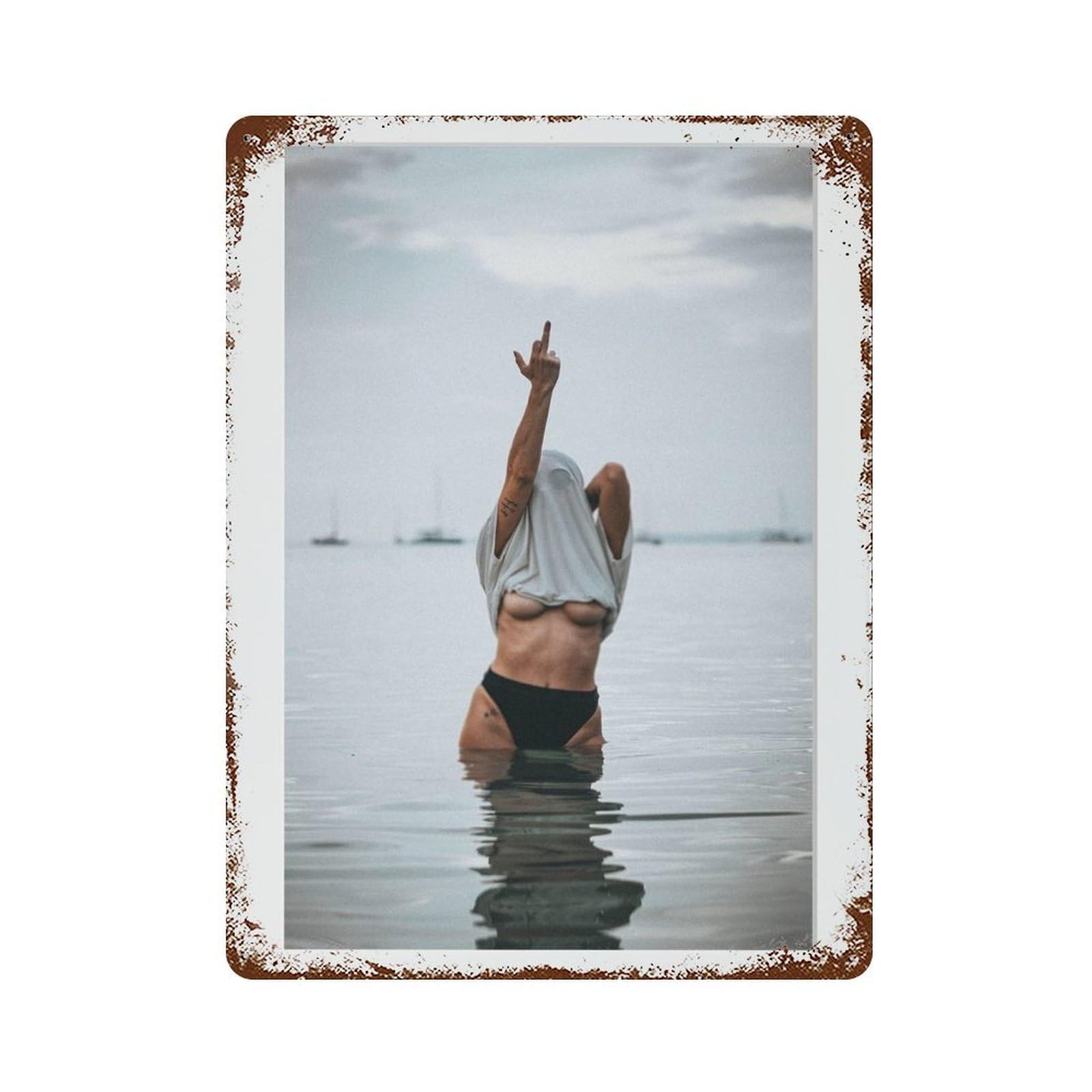 xiaoxiaoshen The Finger Woman Giving Middle Wall Decor Art Metal Tin Poster Modern Home Decor Art Home Bar Shop Decorations Vintage Sign 40x30cm