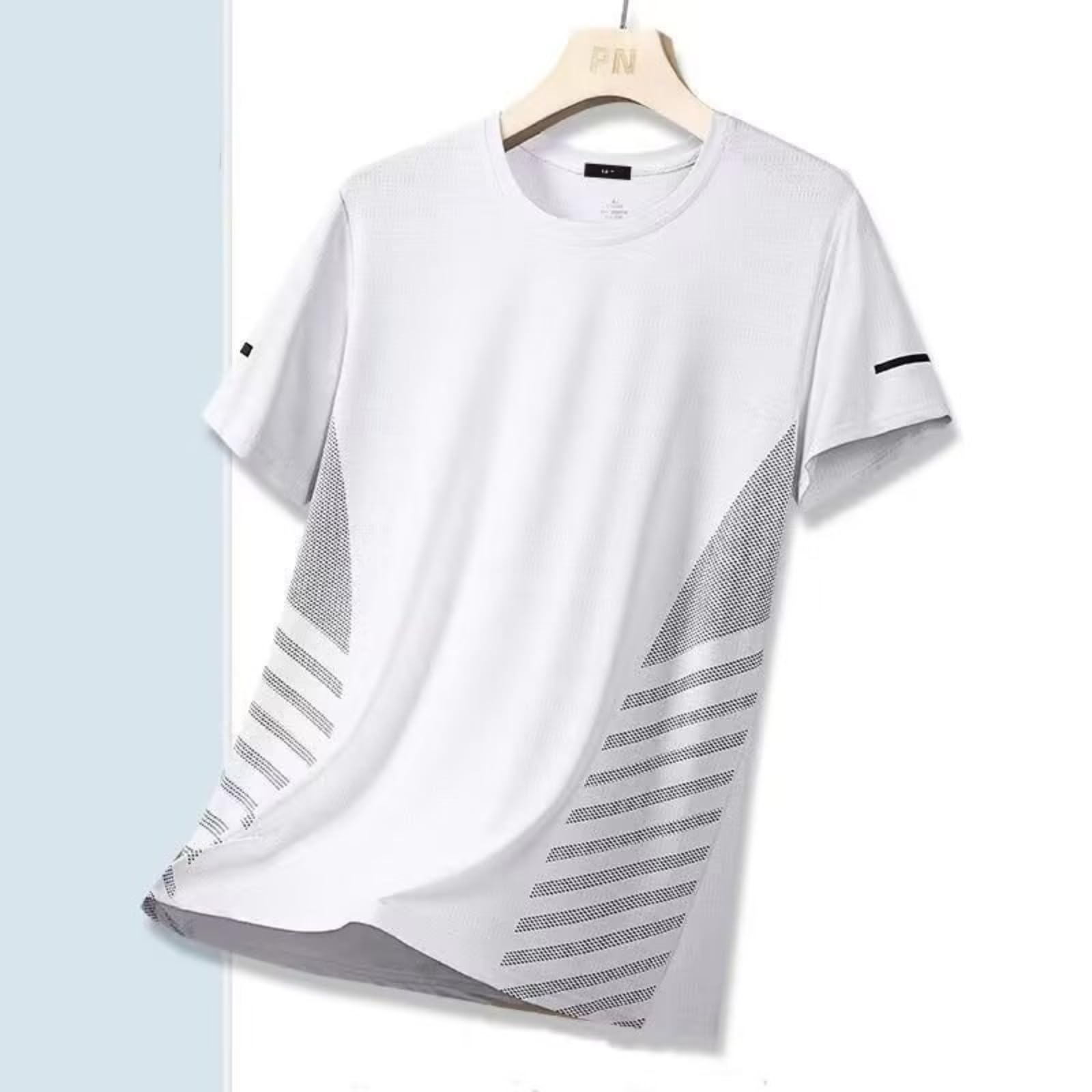 Camiseta de entrenamiento de secado rápido para hombre, transpirable, cuello redondo, manga corta con tira reflectante para gimnasio y correr — view 4