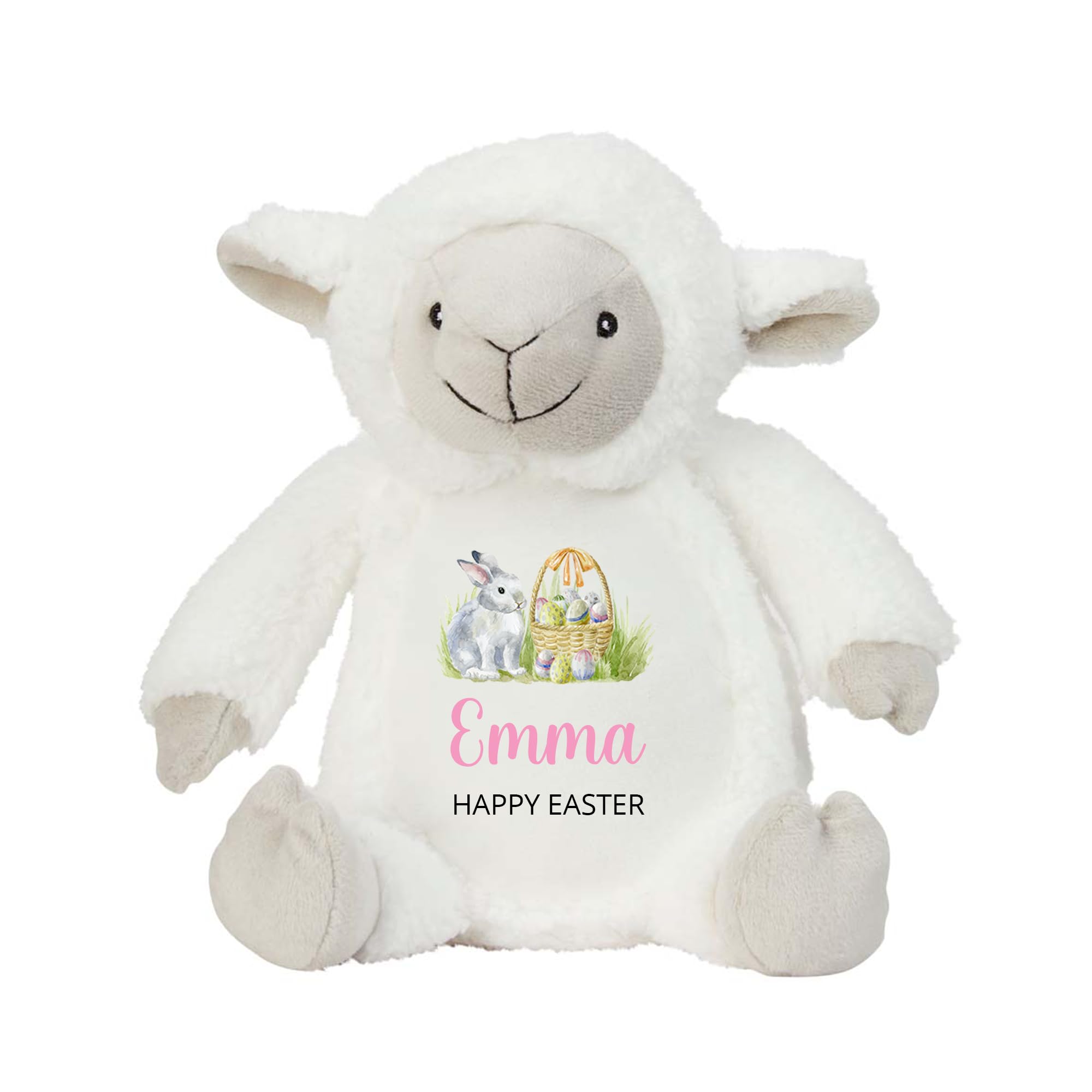 Personalised Easter Soft Toy with Name - Happy Easter Pink Lamb - Baby Keepsake
