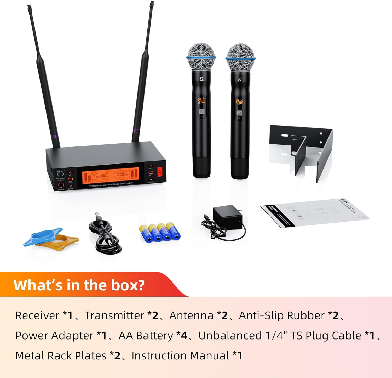 Dual Channel Wireless Microphone System, 2 Handheld Dynamic Mic, 200 UHF Frequencies, Auto Scan, 400ft Long Range, Suitable for Singing, Karaoke, Wedding, Performance - Image 9