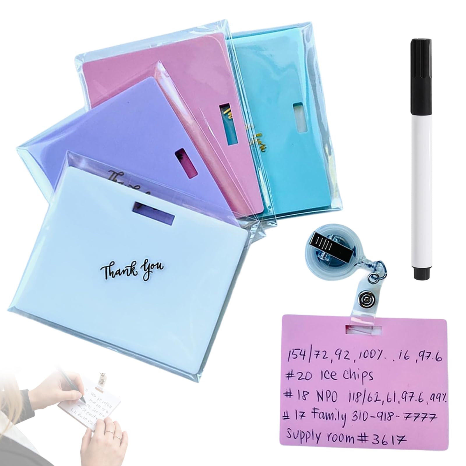 4PCS Nurse Erasable Notepad Badge Accessories with Retractable Pull Tab Whiteboard Marker Portable Dry Erase Whiteboard Nursing Badge Accessories for Nurses Doctors Medical Teachers Gifts