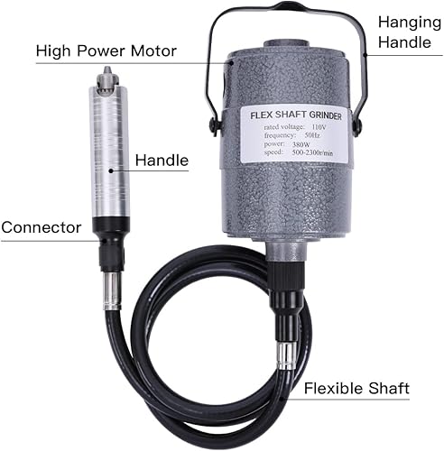 Miniatura 2 de Herramienta Rotatoria de Eje Flexible de 380W con Pedal de Pie de Velocidad Sin Escalones, Kit Tallador Amoladora Colgante de Metal Multifunción -
