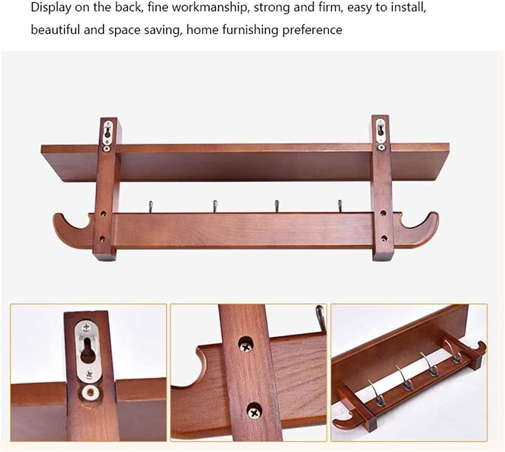 Wood Coat Hooks with Shelf - Wall Mounted Coat Rack Hanger for Entryway, Kitchen, Bathroom - Hat Rack with Storage Shelf - Coat Hooks Coat Hooks