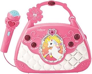 Lexibook K102UNI Unicorn Karaoke Bag with Microphone, Voice Changer, Demo Songs, Light Effects, mic Included, aux-in Input, Pink/Blue