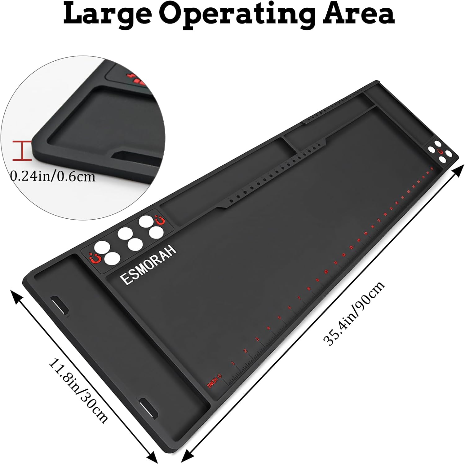 Esmorah Rifle Shotgun Long Cleaning Mat with Built-in Ruler, Large 36"x12" Magnetic Anti-Slip Rubberized Pistol Maintenance Pad with Organizer Parts Tray, Protects Work Surface from Solvents and Oils