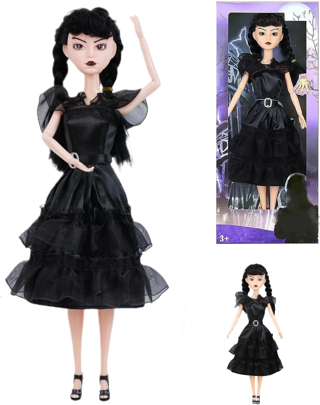 Girls Doll Black 11.5 inch Dolls, Black Dress, More Hair Head, Wine Lip, Black Shoes Updated, Birthday Gifts for Kids Girls Fans (Black)