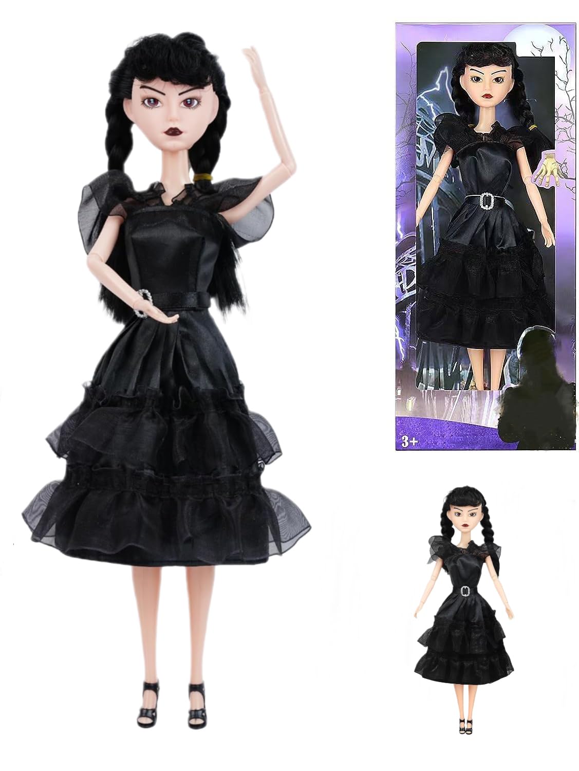 Girls Doll Black 11.5 inch Dolls, Black Dress, More Hair Head, Wine Lip, Black Shoes Updated, Birthday Gifts for Kids Girls Fans (Black)