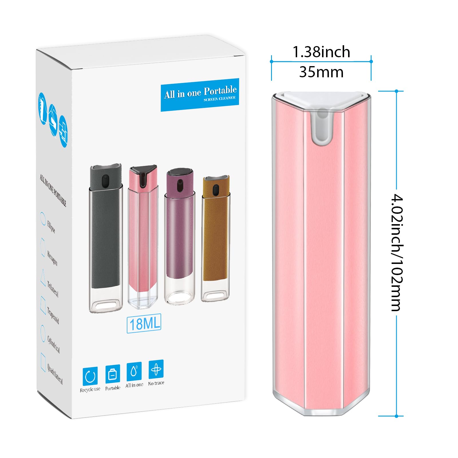 Nettoyeur d'écran tactile pour téléphone portable, tablette, Mac, voiture - avec recharge de 20 ml, brosse et outil de nettoyage - Rose (18 ml)