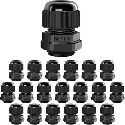 Vista 30 de LeMotech Paquete de 5 prensaestopas NPT de 3/4 pulgadas, impermeables, ajustables, conectores de cable de 0.492-0.709 in, juntas de nailon negro