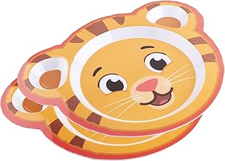Daniel Tiger Mealtime Feeding Plates - Set of 2, Cute Compartment Dishes with Deep Sides for Kids - Divided Sections for Healthy Eating Habits, Melamine, BPA Free, Dishwasher Safe, Break Resistant