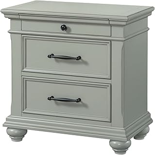Picket House Furnishings Brooks 3-Drawer Nightstand with USB Ports in Grey