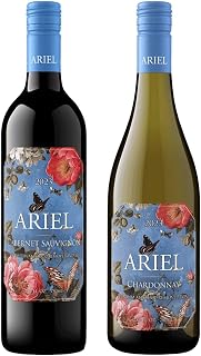 Ariel Vineyards Variety Bundle Alcohol-Removed Wine with BeClink Tasting Cards & Guide | 1 Cabernet Sauvignon + 1 Chardonnay | Non-Alcoholic California Wine Alternative | 2 Pack
