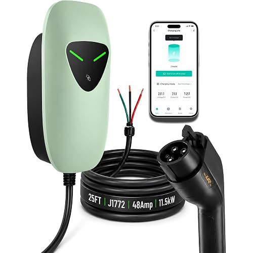 48A Level 2 EV Charger Station Hardwired, J1772 240V 11.5kW WiFi App 25ft | Garage Home Driveway EV Charger,2.4GHz Smart Control,RFID Access,Indoor Outdoor Installation,UL ETL FCC Certified,Overheat