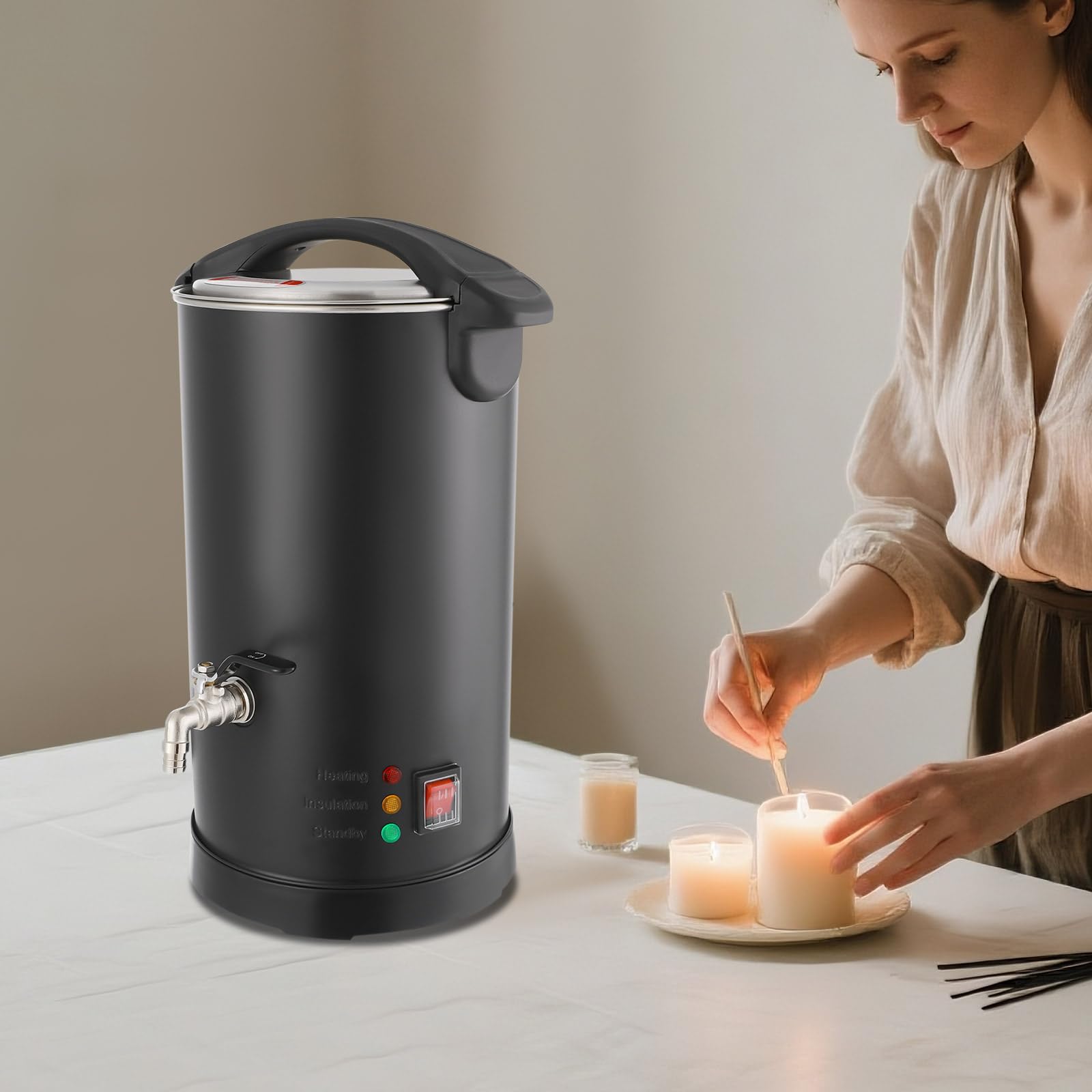 NIGORIY Elektryczny topiący wosk do świec 1100 W, 5 l, do produkcji świec 0-100°C, garnek do topienia wosku 26,5 x 41 cm, zintegrowana funkcja ochrony przed pracą na sucho