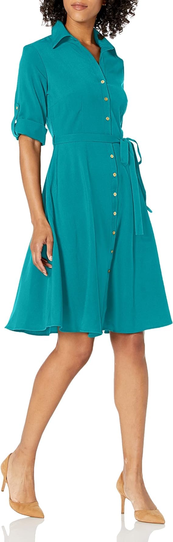 Sharagano Button Front Pleated Shirt Dress