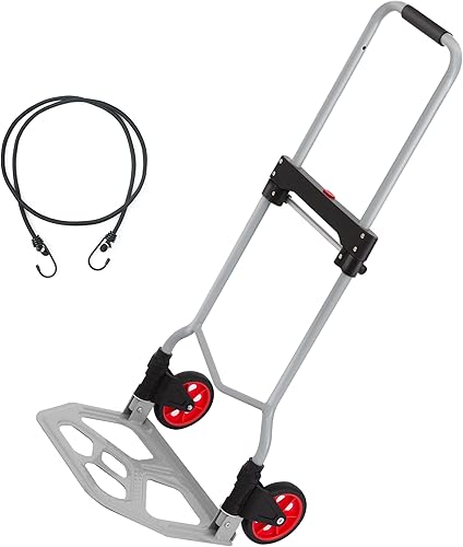 Miniatura 2 de Carrito de mano plegable y carrito de mano, carrito portátil de acero con mango telescópico y nailon y ruedas de goma, capacidad de 220 libras