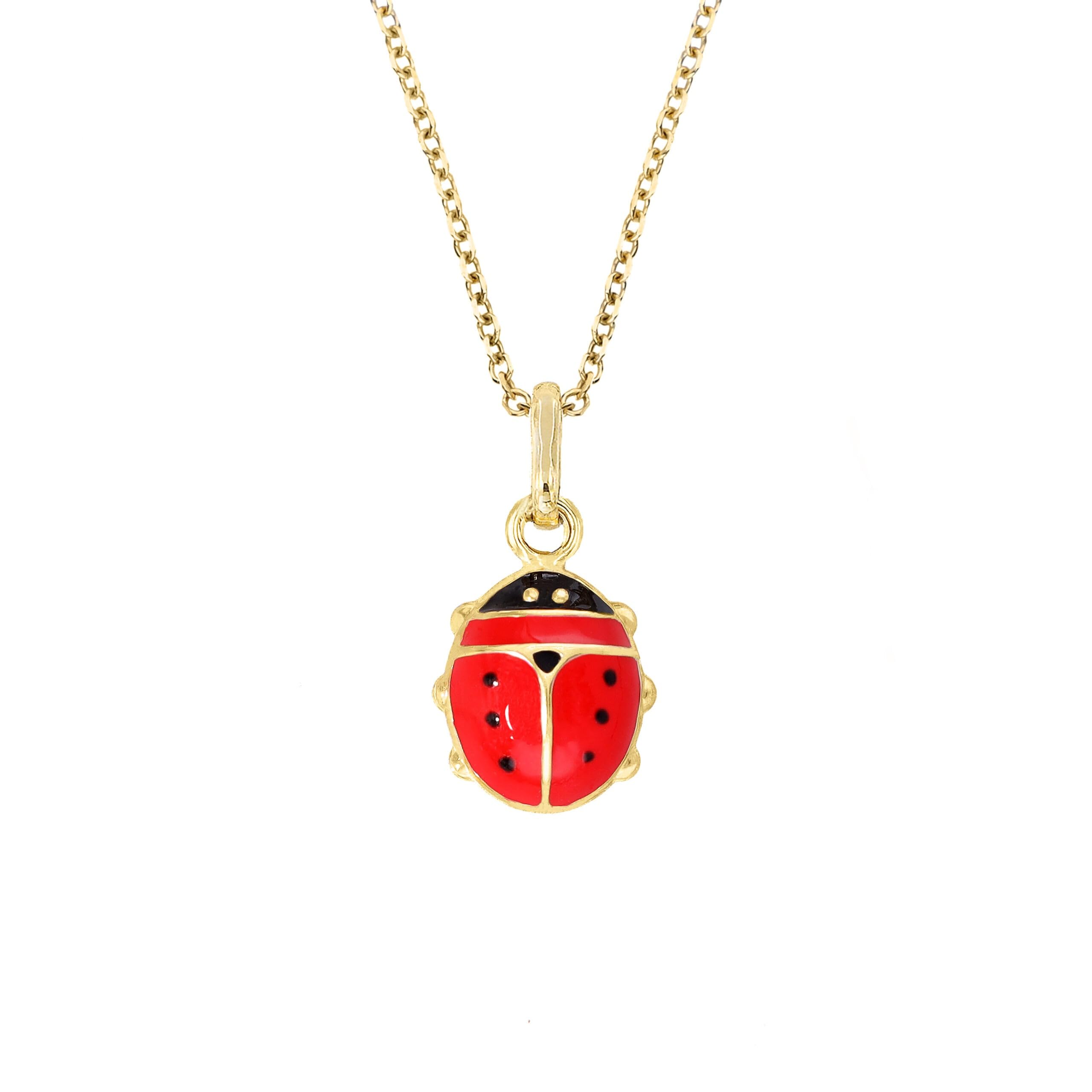 forme di Lucchetta - Catenina con Coccinella Portafortuna Oro 9kt | Oro giallo 9 carati, 45 cm riducibile a 42, regalo bambina ragazza