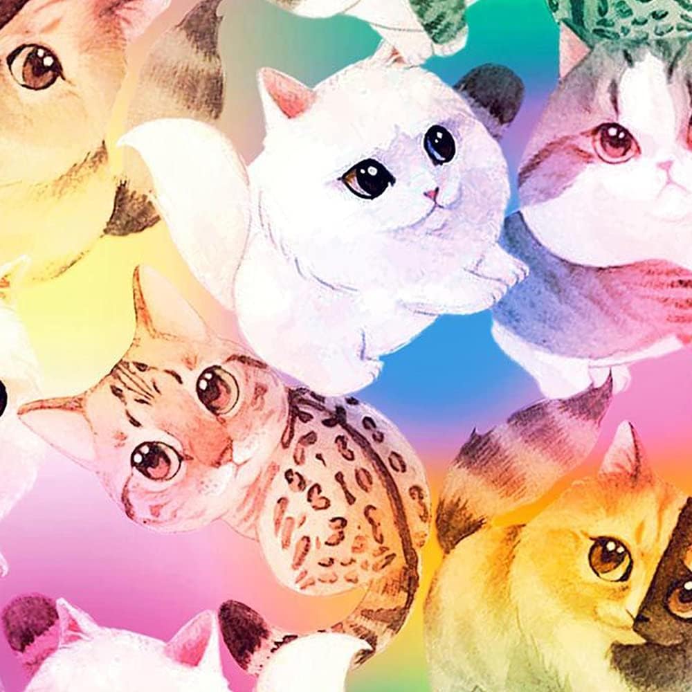 Rainbow Kittens Design Printed on 100% Cotton Quilting Fabric by The Yard (White, Pink, Teal)