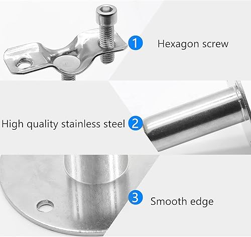 Miniatura 3 de Piutouyar Paquete de 2 soportes de tubo de montaje en pared de acero inoxidable para montaje en techo, correas de tubo ajustables para tubos de