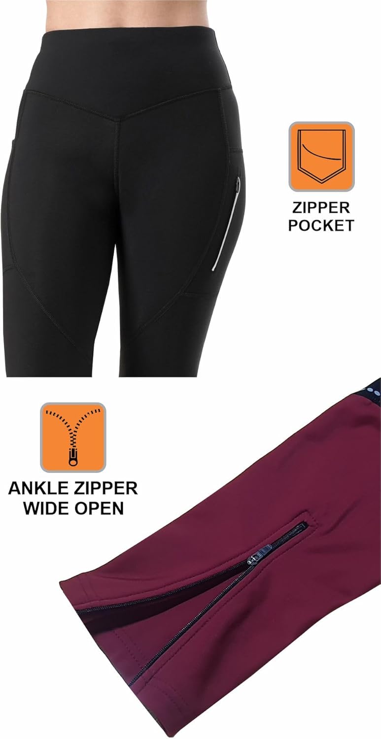 Wixen Women's Fleece Lined High Waisted Legging Water Resistance Thermal Legging Zip Pocket Winter Hiking Cold Weather Pant