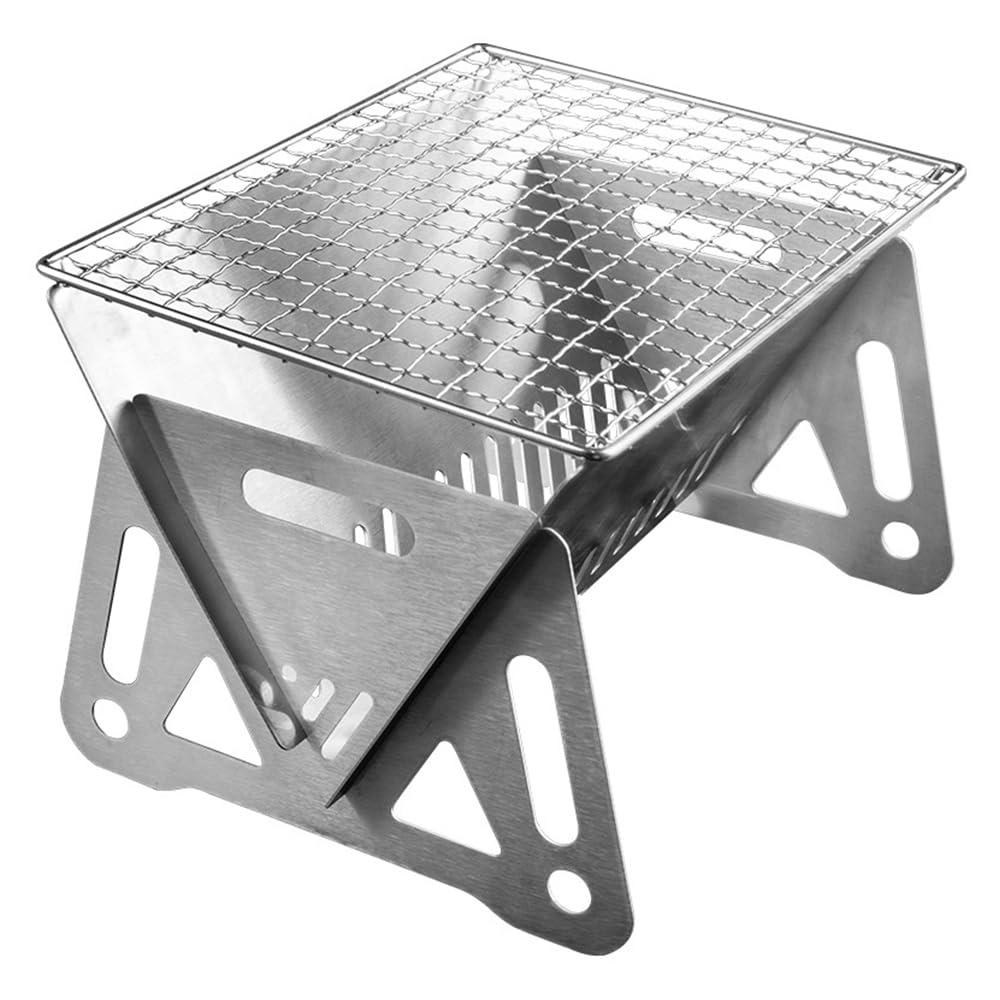 TINMIX Mini Griglia Portatile A Carbonella In Acciaio Inox – Pieghevole Da Tavolo Per Campeggio E Picnic