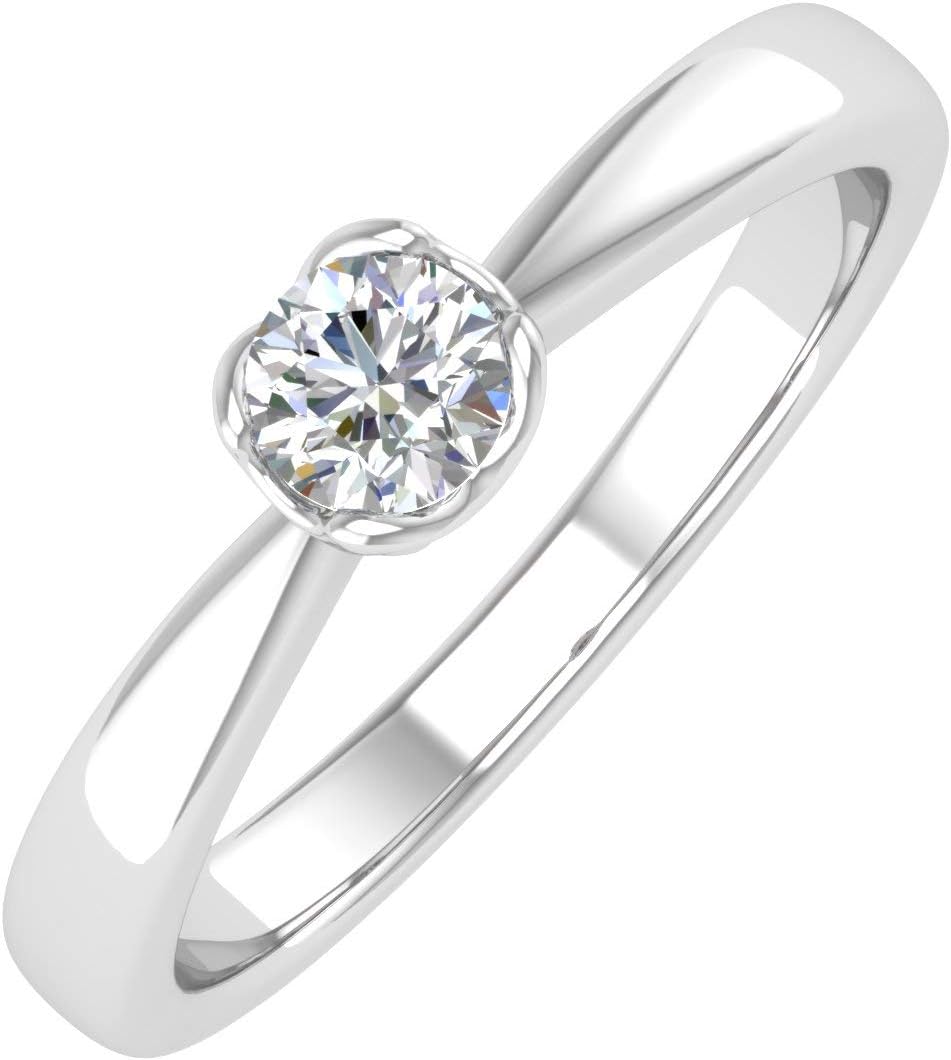 FINEROCK 1/4 Carat Diamond Solitaire Engagement Ring Band in 14K Gold
