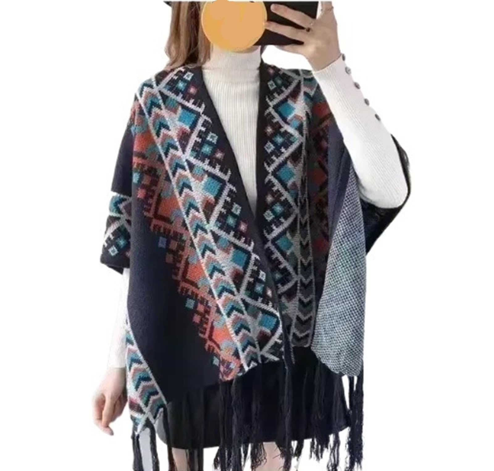Poncho Donna Poncho Invernale da Donna, Cappotto Autunnale in Stile Etnico, Scialle Lavorato a Maglia, Sciarpa Esterna da Viaggio con Design Diviso