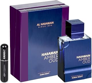 Perfume Amber Oud Dubai Night Eau de Parfum 100ml, Perfume Árabe Unisex de Larga Duración, Incluye Atomizador, Fragancia Oriental Amaderada con Notas de Azafrán, Rosa Búlgara y Ámbar (Dubai Night)