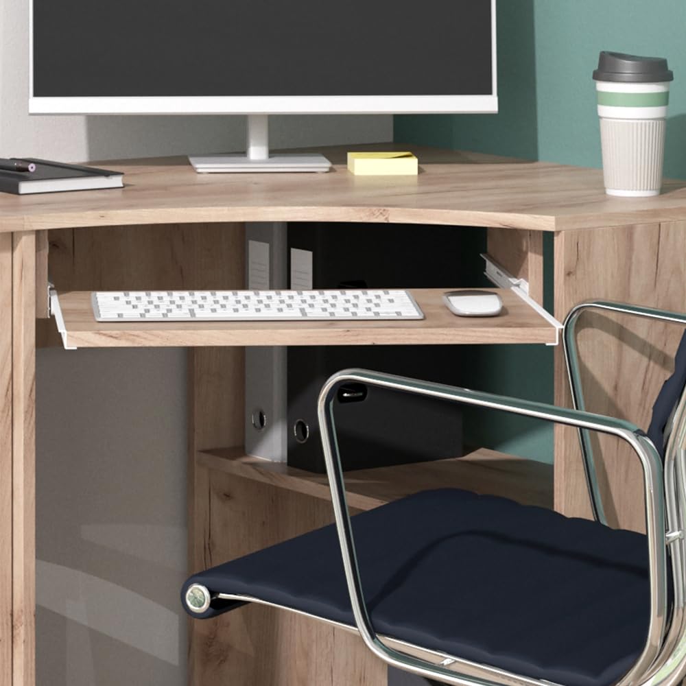 Vicco Bureau d'angle Odin, Sonoma, 83x76cm | avec plateau clavier coulissant et surfaces de rangement
