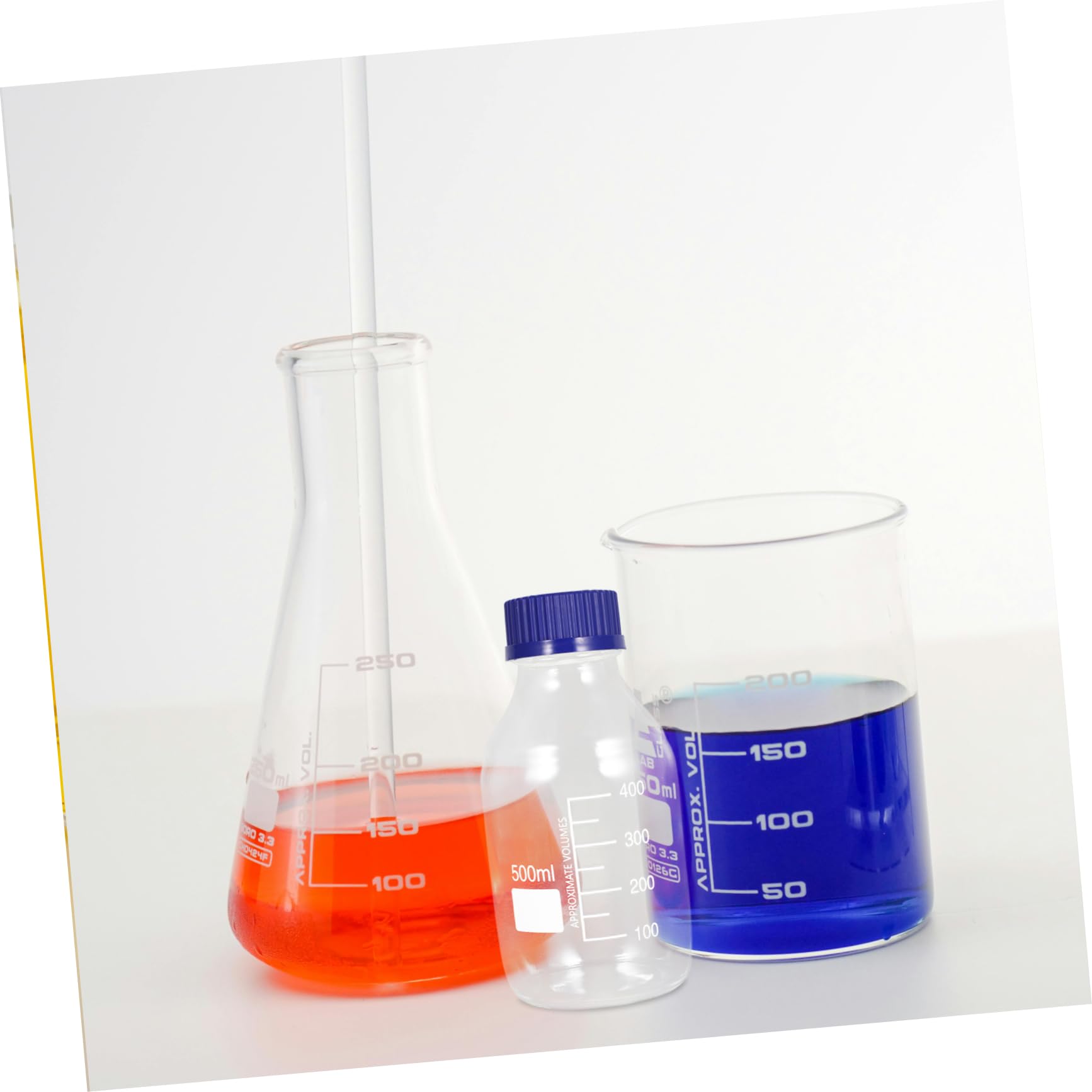 Cabilock Lot de 2 Bouteilles en Verre 500ml, Flacons de Réactif de Laboratoire Étanches, Round Lab, Échelle Claire, pour Chimie et Stockage