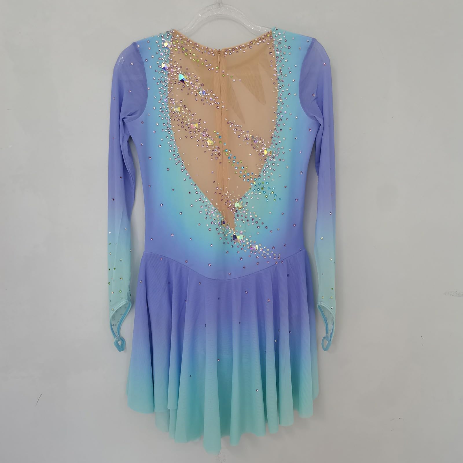 LIUHUO Eiskunstlaufkleid für Mädchen und Damen, elegant, Blauer Farbverlauf, Eistanzrock