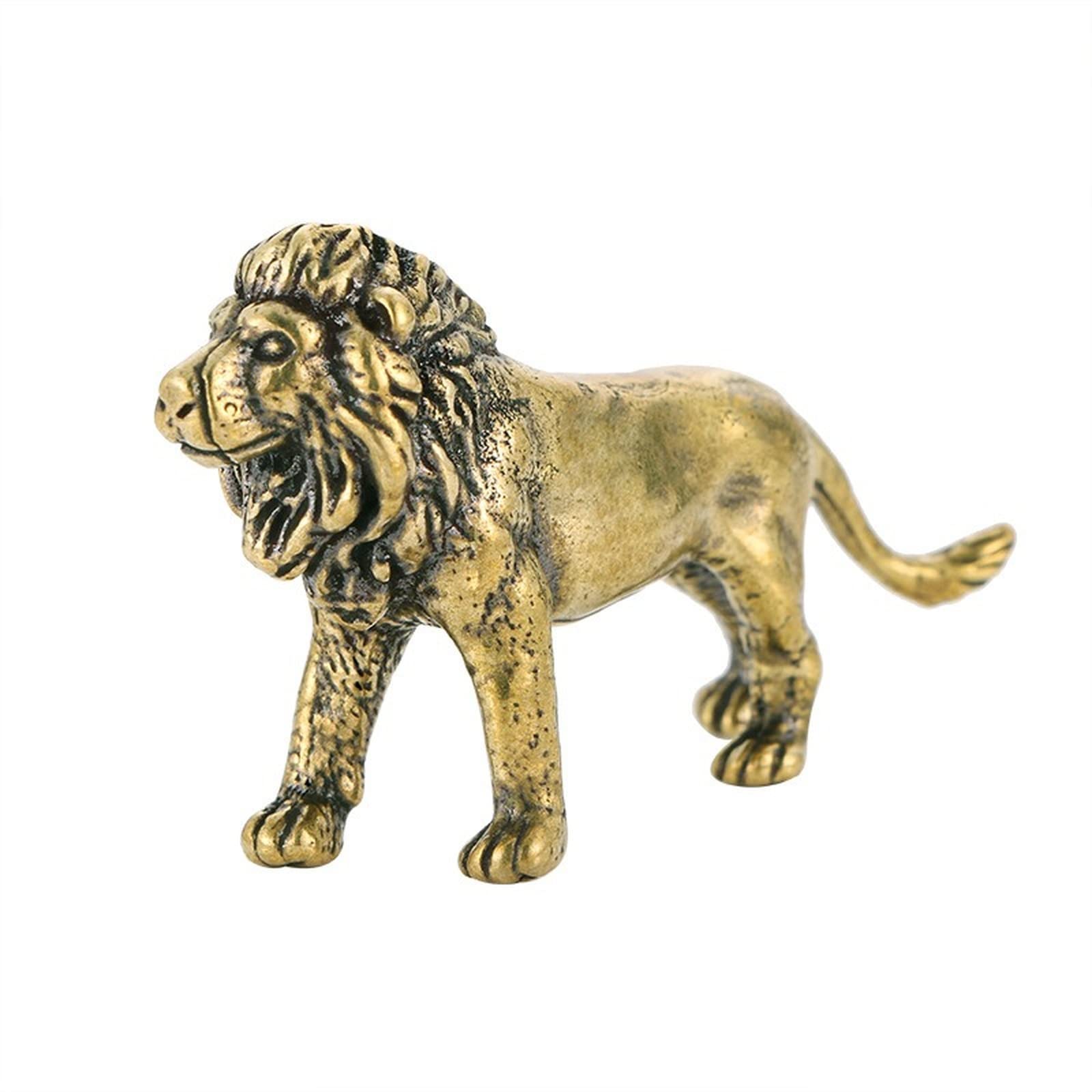 NGDFGR Brass Lion Miniature Figurines,Animal Lion Statue Model Crafts Desktop Small Ornament Home Sand Table Study Decor Accessories Study Paperweight