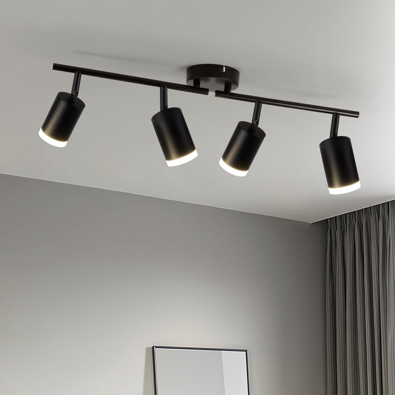 Leselux Spotlight Ceiling Light 4 Way, Modern LED Ceiling Light Black, Rotatable Kitchen Spot Lights Bar