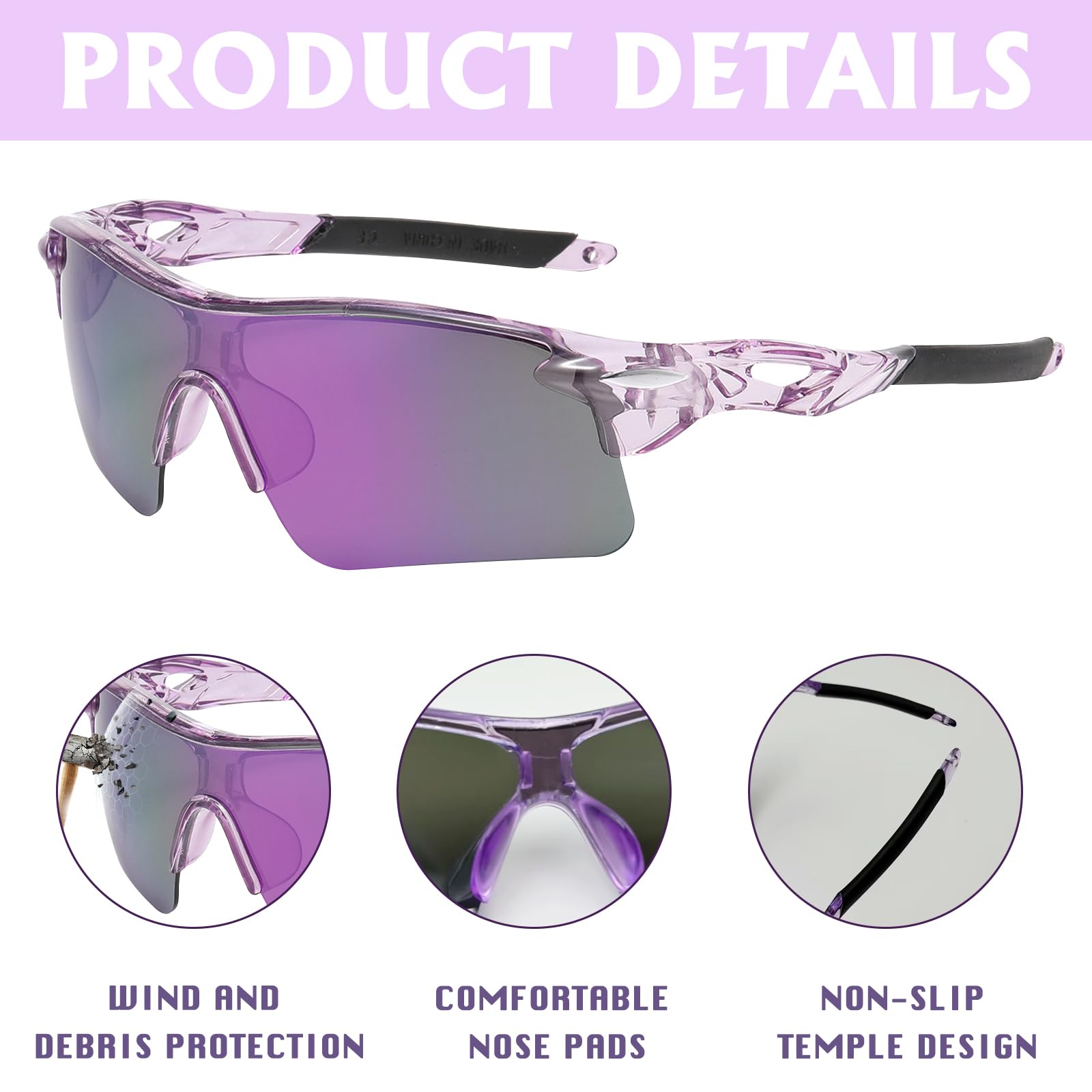 2 PCS Occhiali Ciclismo, Occhiali da Sole da Uomo Donna, Occhiali Sportivi Protezione UV Antivento Polarized Sunglasses Uomo per Attività All'aria Aperta Corsa Mountain Ciclismo, con 2 Cordino