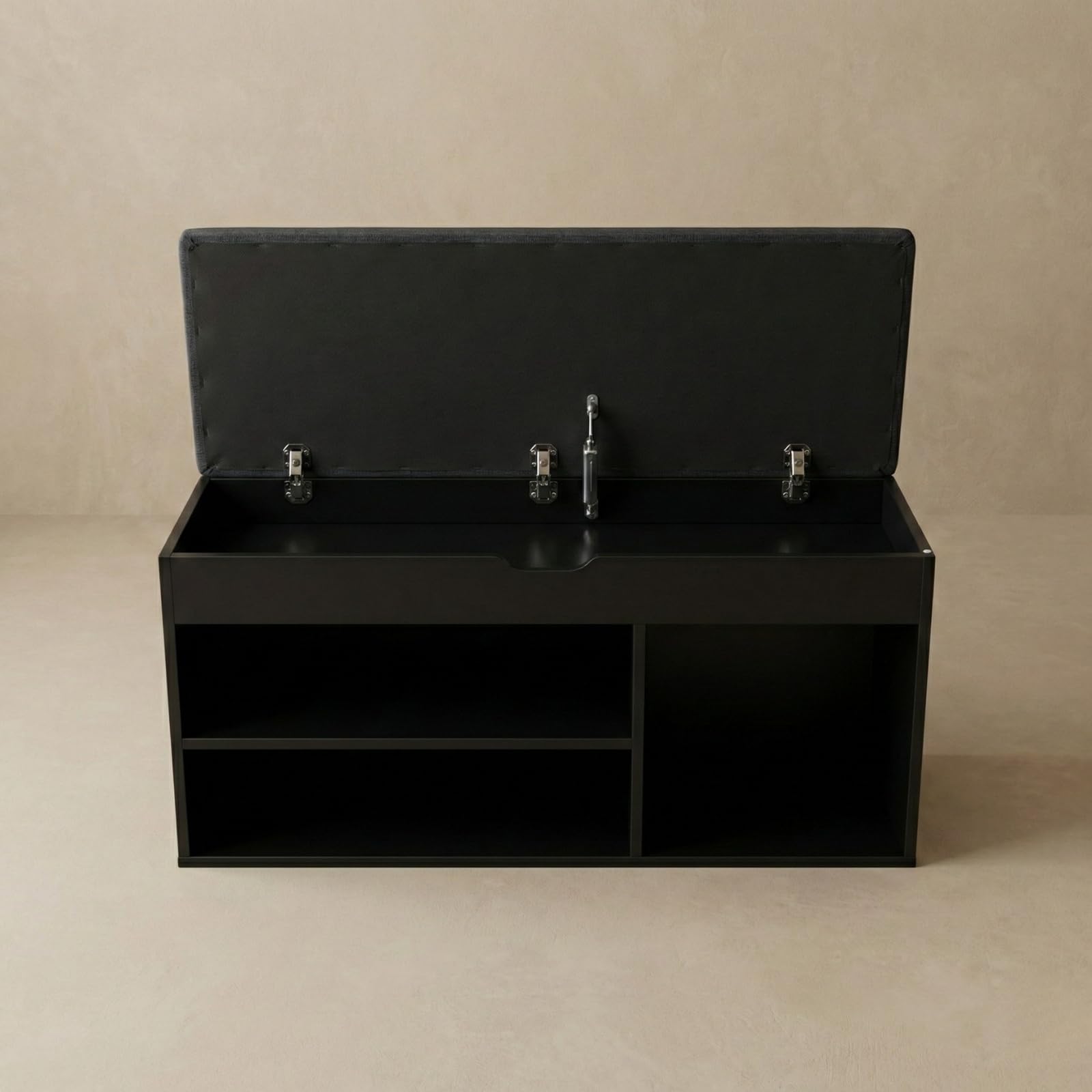 BOXIMO TRIA Schuhschrank mit Sitzbank 80 x 43 x 30 cm Schwarz MDF Polyester