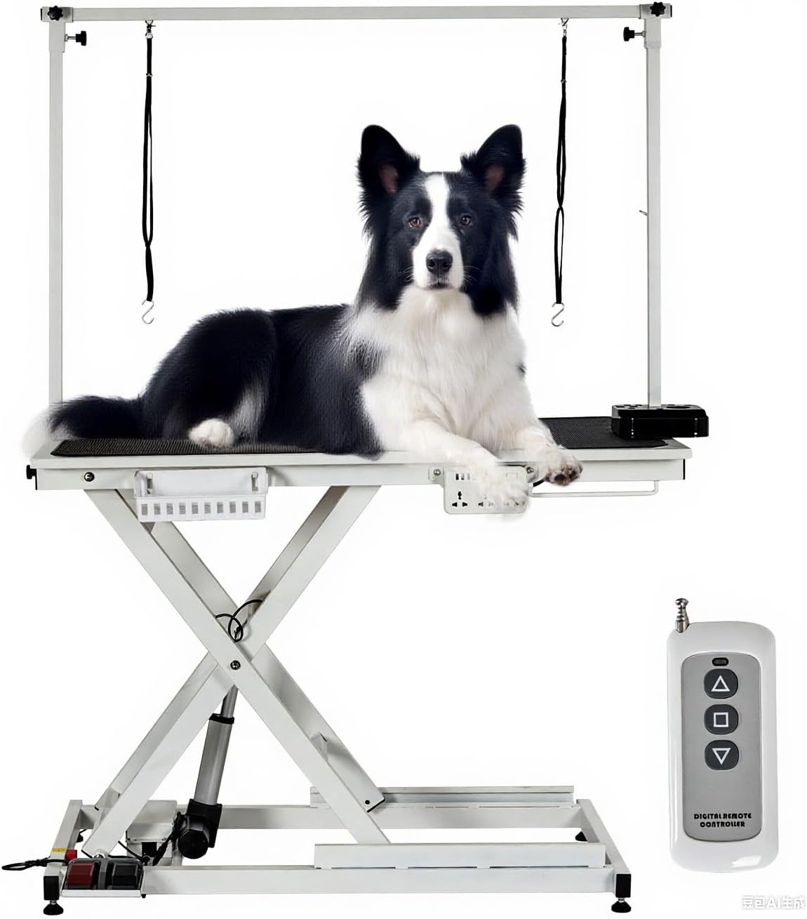 GarveeTech 50" Dog Grooming Table, Electric Hydraulic Grooming Table for Large Dogs or Small Dogs, Aluminium Overhead Arm, Anti Slip Tabletop, 6 USB Ports, Home & Salon Use, Max Capacity 330Lb, White