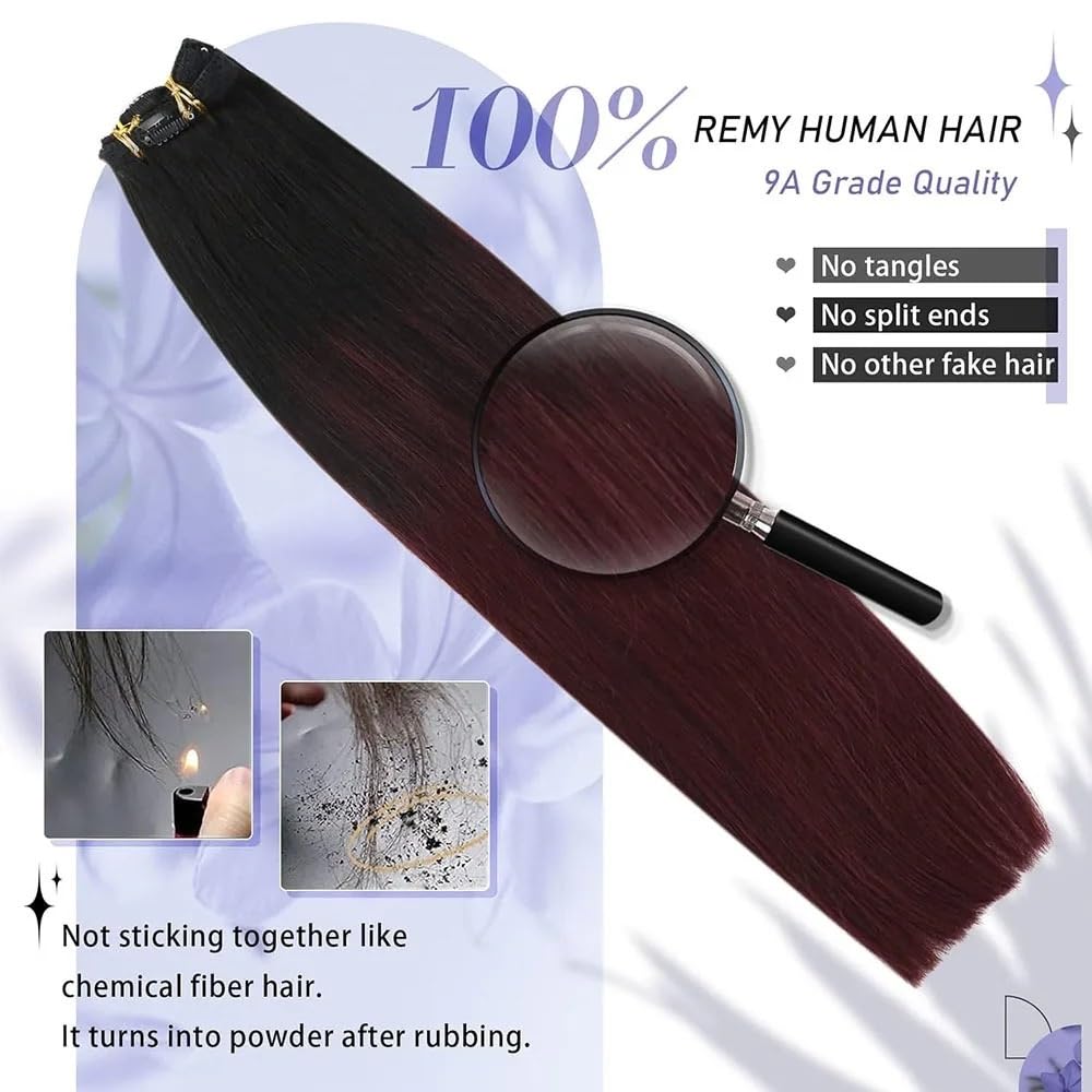 1B/99J Burgundy 8 szt. proste ludzkie przedłużki do włosów z klipsem 8-24" brazylijskie peruki remy dla kobiet 110 g/zestaw dopinek do włosów (12 cali)